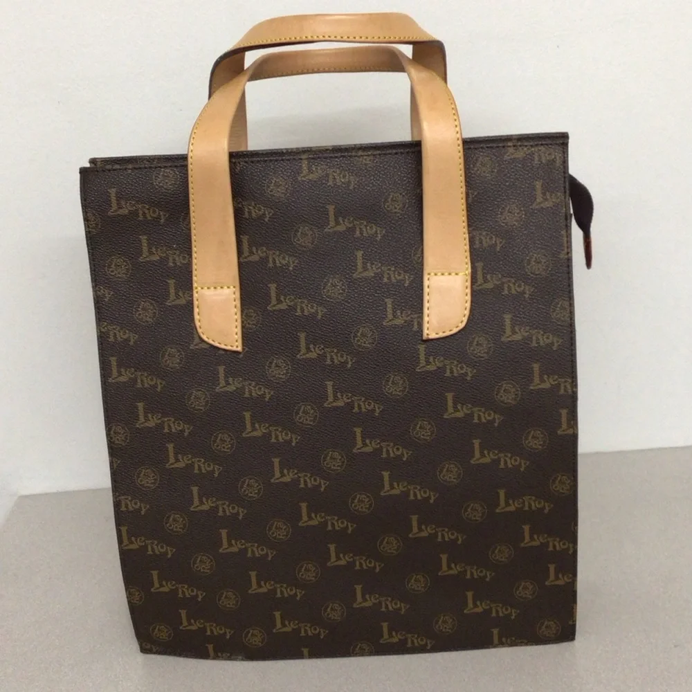 LEROY BROWN TOTE HANDBAG VINTAGE OLD STOCK NEW LOGO LEATHER TRIM 13 X 11 X 3